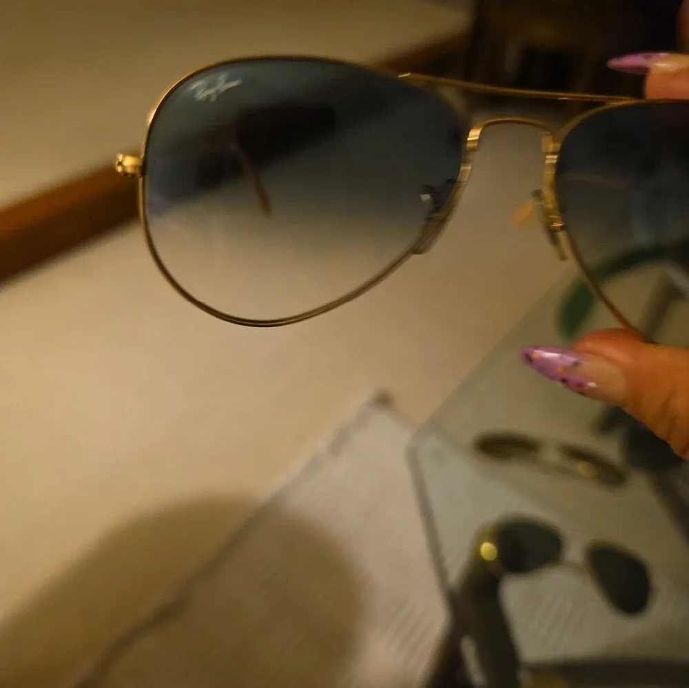 Ray-Ban Gold Frame Aviator Sunglasses with Blue Lens